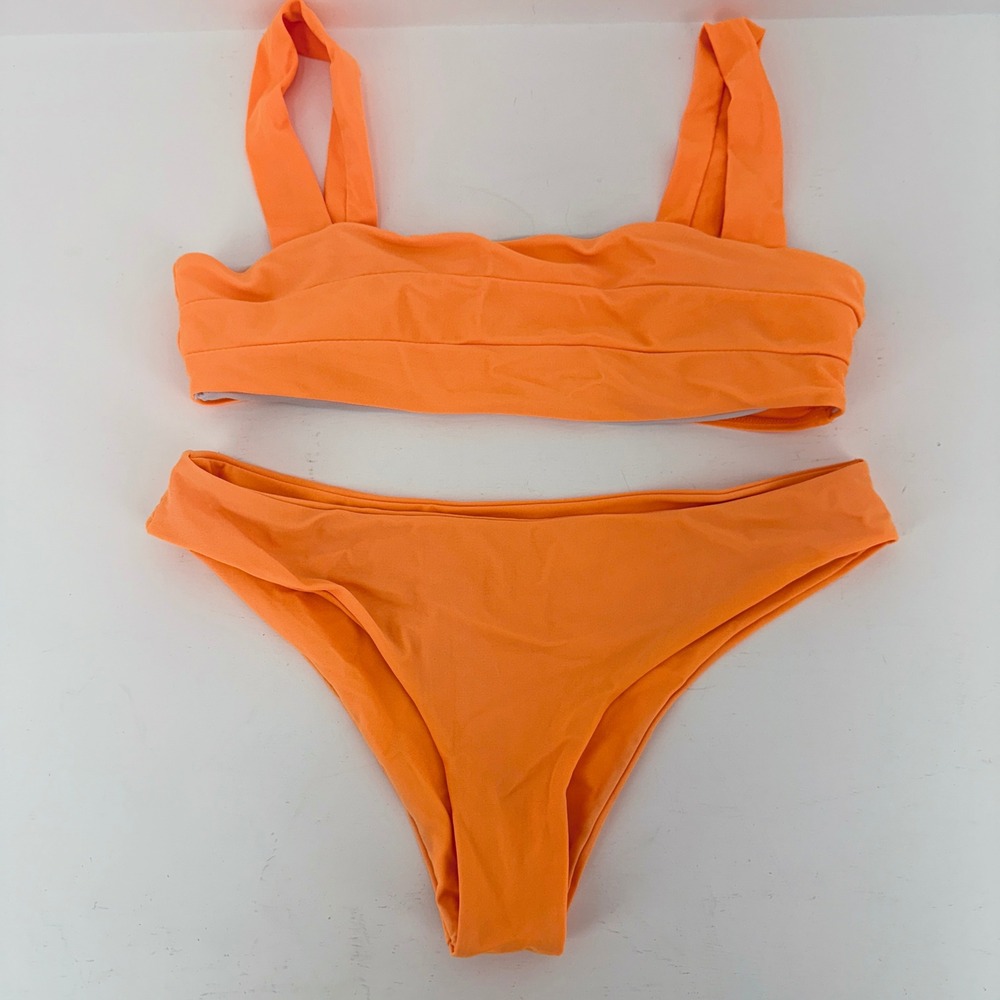 ZAFUL Bikini Set Women Large Neon Orange Square Neck Two‎ Piece Swimsuit